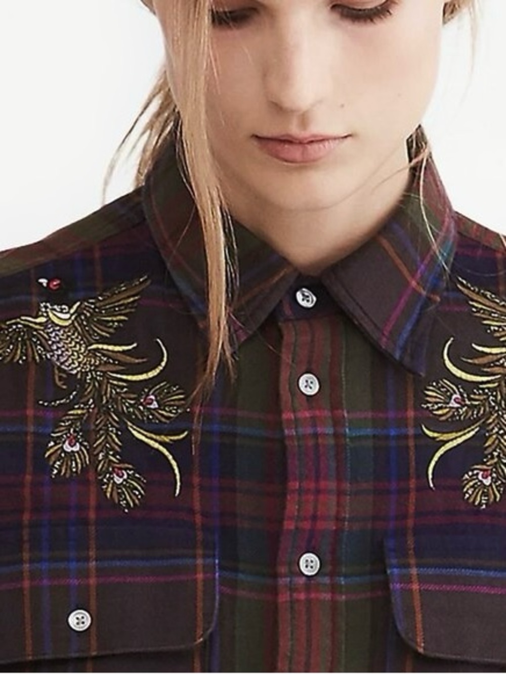 Polo Ralph Lauren plaid button-up with embroidered peacock motif